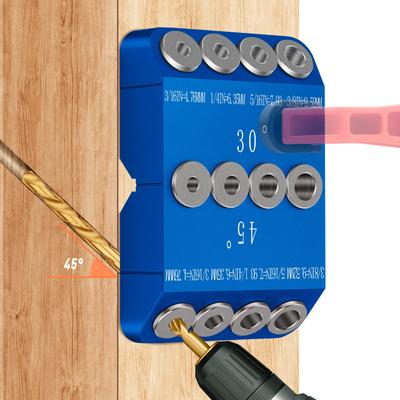 30 45 90 abgewinkelte Bohrlehre für Kabelgeländer, Zugschraubensatz, Holzpfosten, Bohren abgewinkelter und gerader Löcher, langlebige Ganzmetall-Bohrlehre