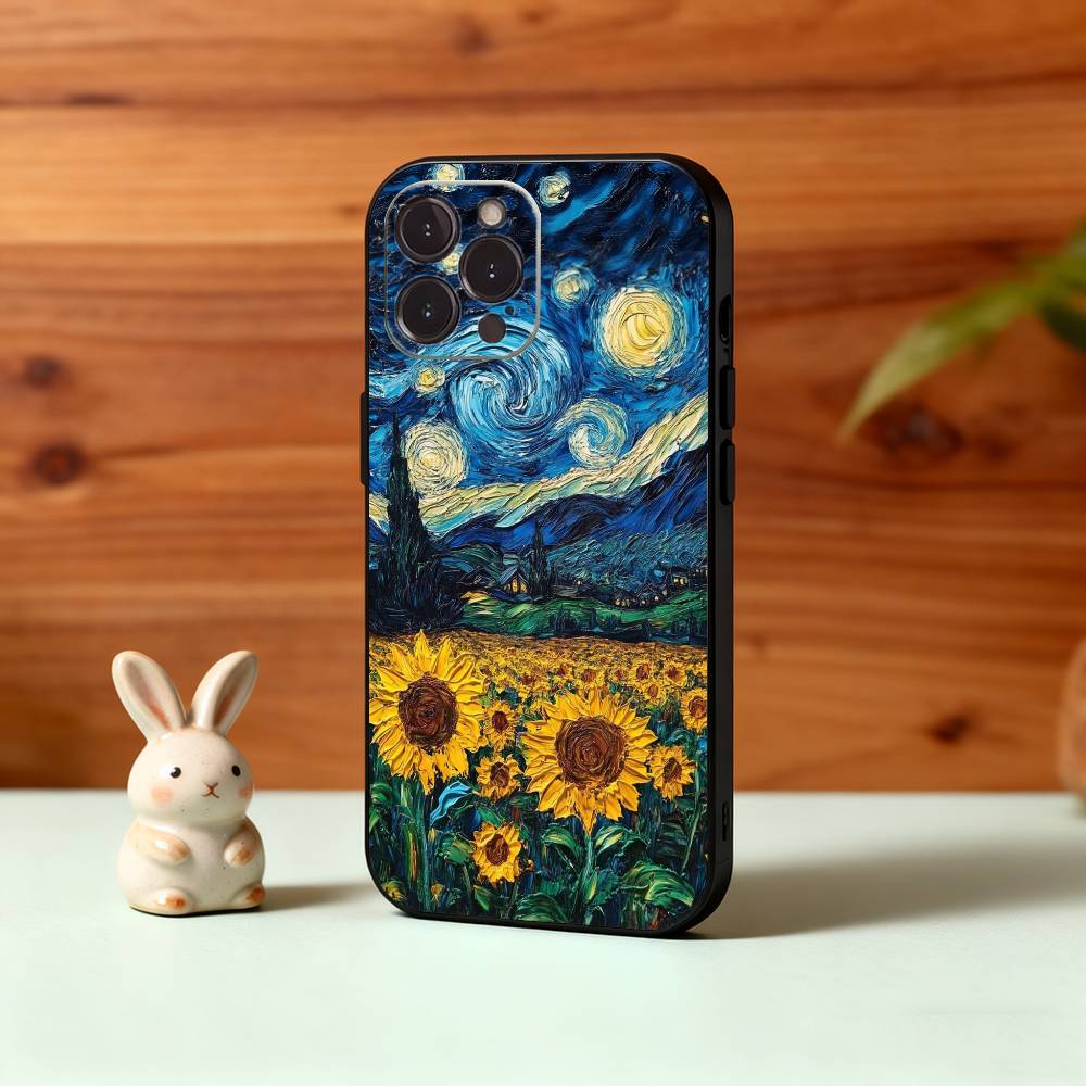 V-Van G-Gogh The Starry Night Phone Case For iPhone17,16,15,14,13,12Plus,Pro Max,XS,5G Soft Silicone Black Cover