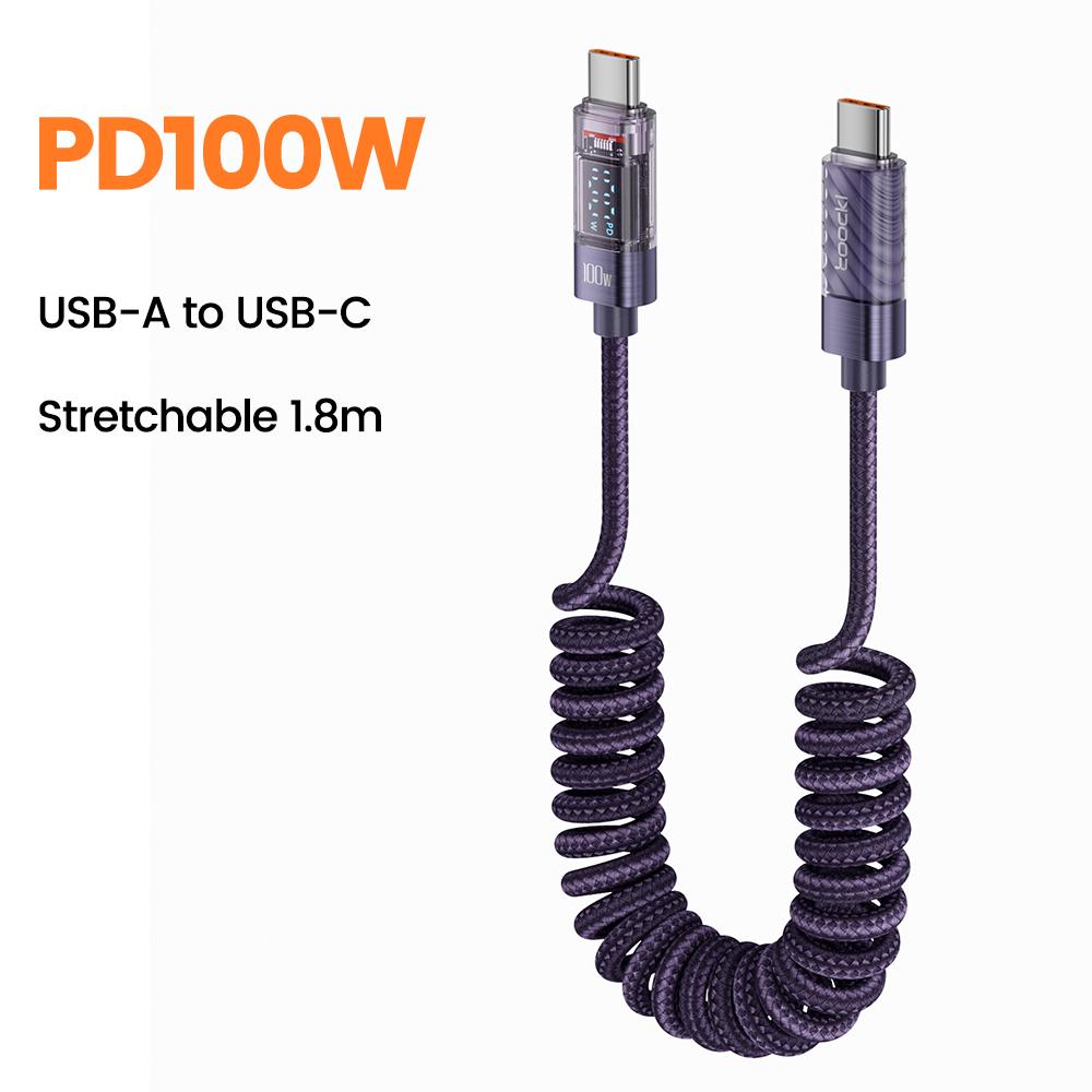 Toocki Type C to Type C Cable 100W Display Fast Charging Charger USB C to USB C Transparent PD Cable For IPhone15 Macbook