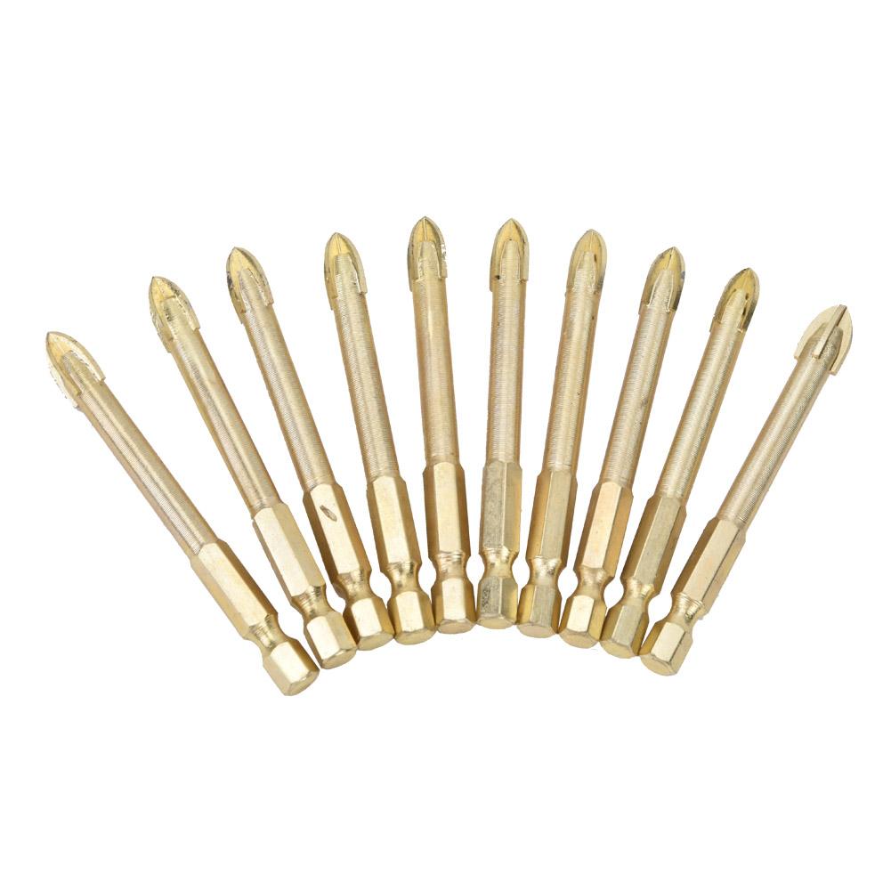 Triangular Twisted Drill Bits Carbide Hex Shank Cross Drill Bit for Ceramic Tiles (8mm 10pcs)