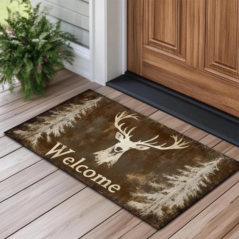 

Килимок для дверей з принтом Ласкаво просимо, олені Милий домашній декор Вбираючий Нековзкий килим Для приміщень та вулиці Прикраса передпокою Килимок для підлоги 30x50cm
