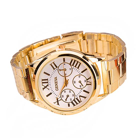 Montre-bracelet analogique à quartz pour femmes, mode, luxe, chiffres romains, ton doré