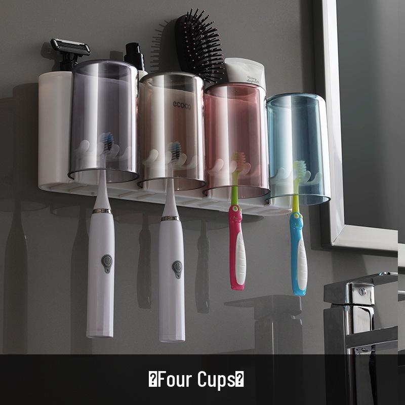 Ecoco Wall-Mounted Toothbrush Holder & Automatic Toothpaste Dispenser with Mouthwash Cup