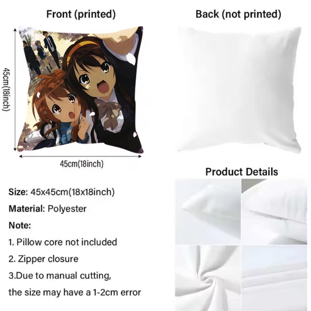 The Melancholy of Haruhi Suzumiya Cushion Cover 2-in-1 Reversible Plush Pillow Cover | Car/Sofa/Bed | Perfect Gift