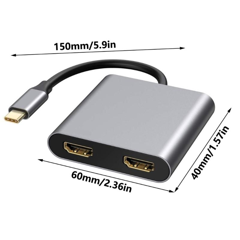 Type C to 4K Splitter Adapter with Two 4K Display Support and 100WPD Fast Charging for Laptop