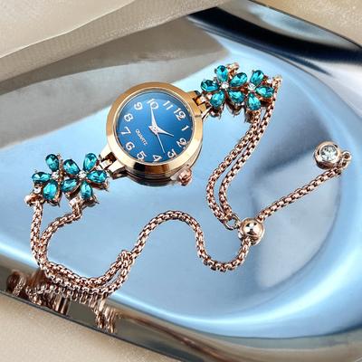 Diamond-set Flowers Colored Diamonds Simple Fashion Pull-up Bracelet Watch Ladies Watch