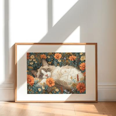 Lustige Boho Ragdoll Katze mit Blumen Leinwand Malerei Katze Liebhaber Geschenke Küche Wand Kunst Bild für Wohnzimmer Home Decor Poster