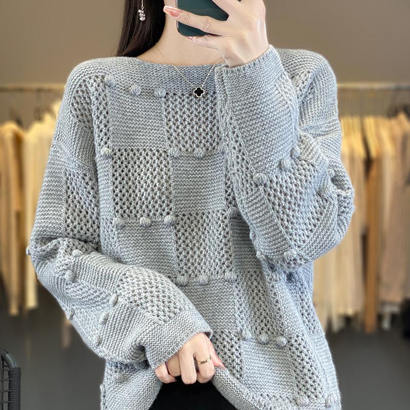 Crew Neck Wool Sweater Autumn And Winter New Pullover Hollow Long Sleeve Fashion Loose Knitted Sweater Wool Inner Bottoming Shirt