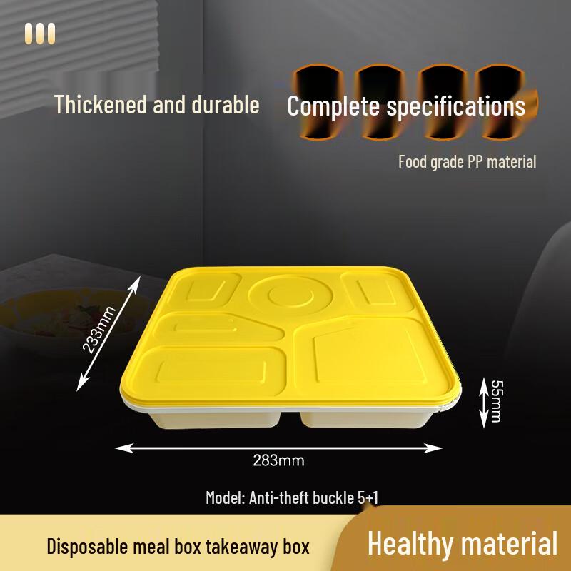 

Disposable Yellow 6-Compartment Takeout Meal Box