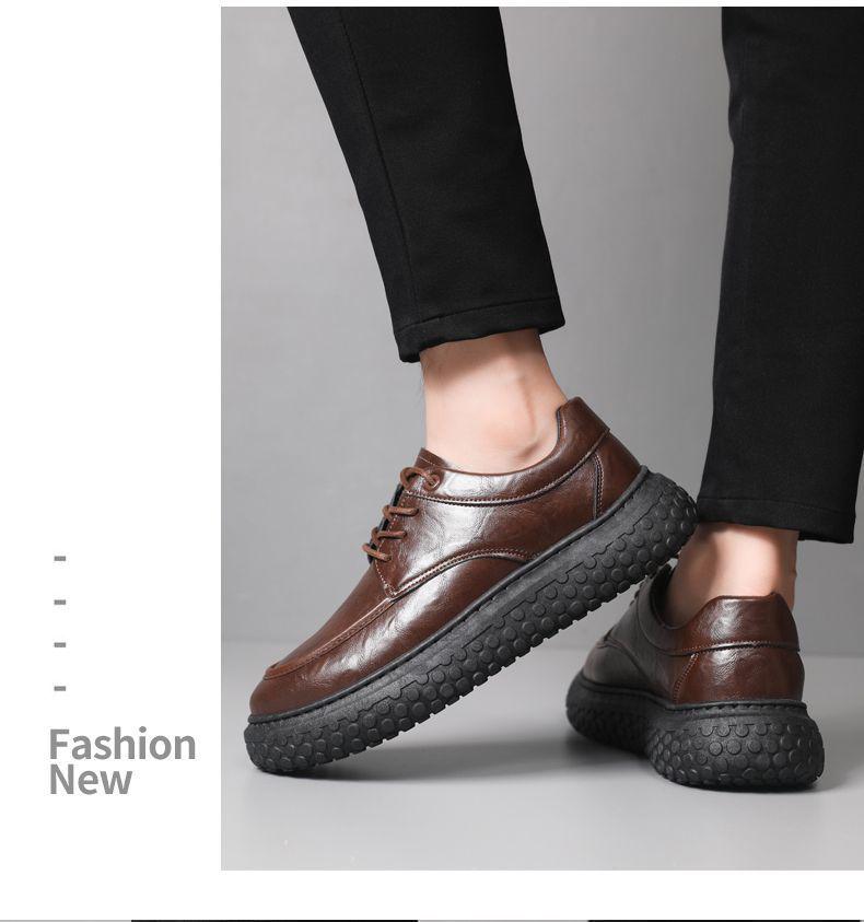 Men's 2025 Retro Trend Thick Sole Height-Increasing Leather Loafers - Black/Brown