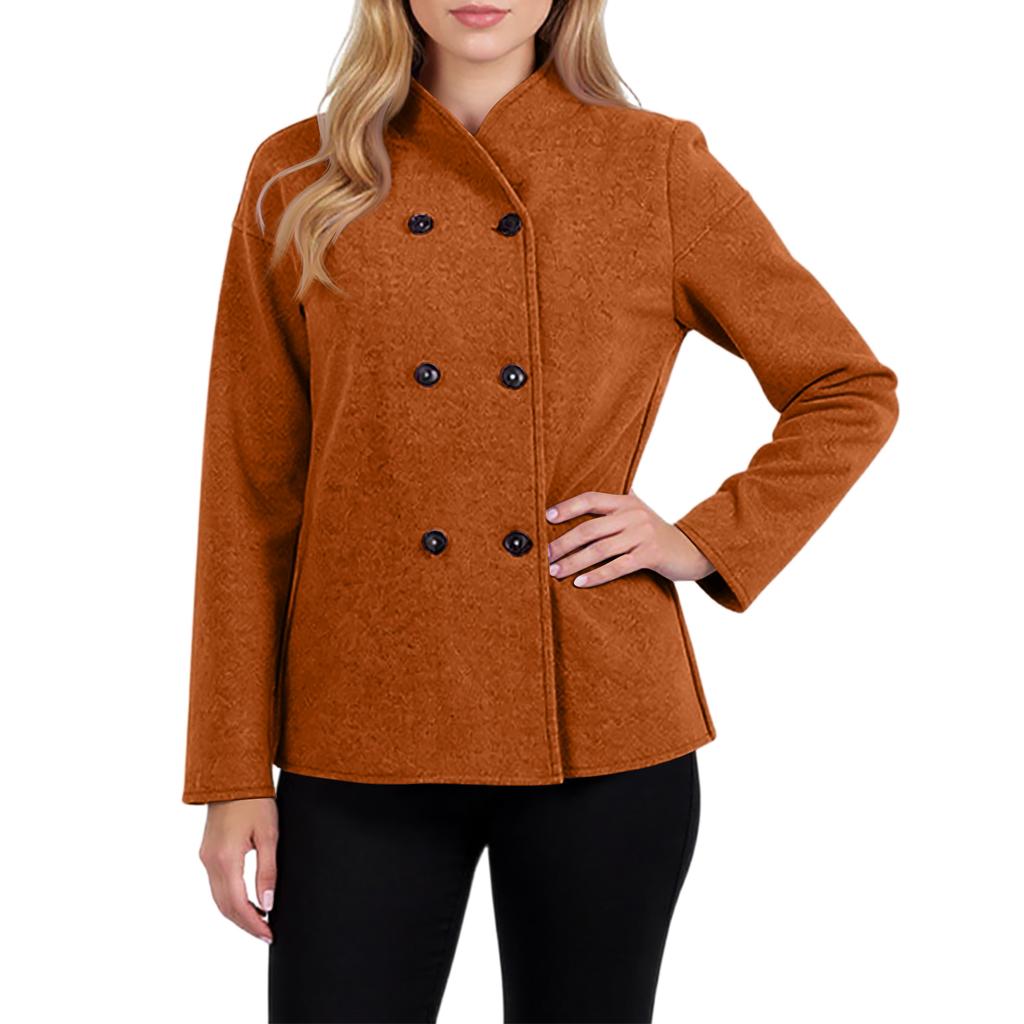 Ladies' Casual Temperament Double Breasted Solid Color V-neck Coat Jacket