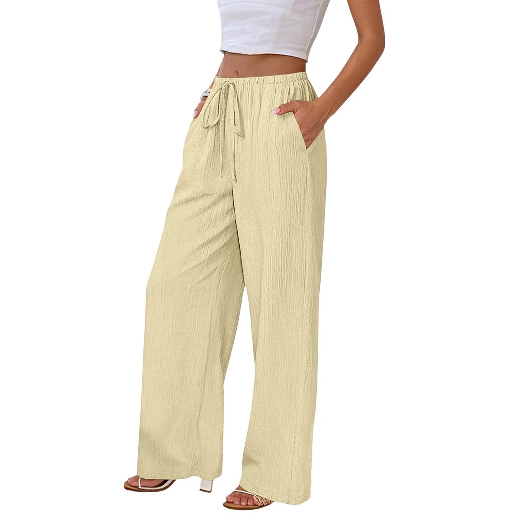 Women's Loose-fitting Wide-leg Pants, Casual Loose-fitting Pants, High-elastic Waistband, Long Pants With Pockets