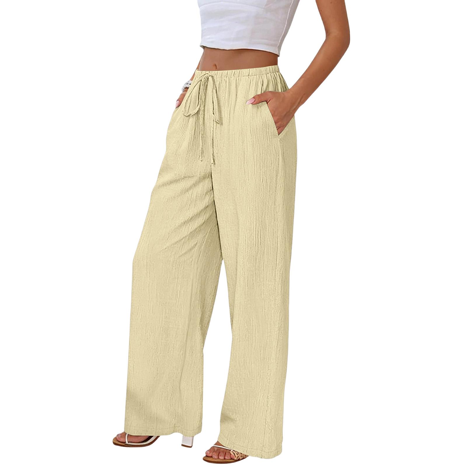

Women s Loose-fitting Wide-leg Pants, Casual Loose-fitting Pants, High-elastic Waistband, Long Pants With Pockets L жовтий