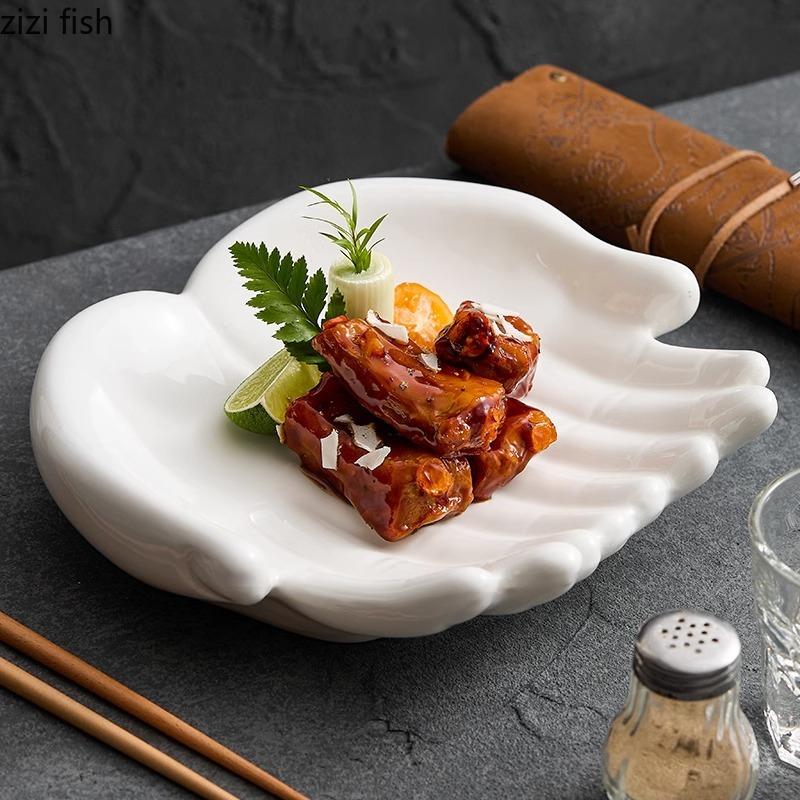 Creative Double-layer Buddha Hand Shape Ceramic Insulation Plate Dessert Dish Snack Plate Molecular Cuisine Specialty Tableware