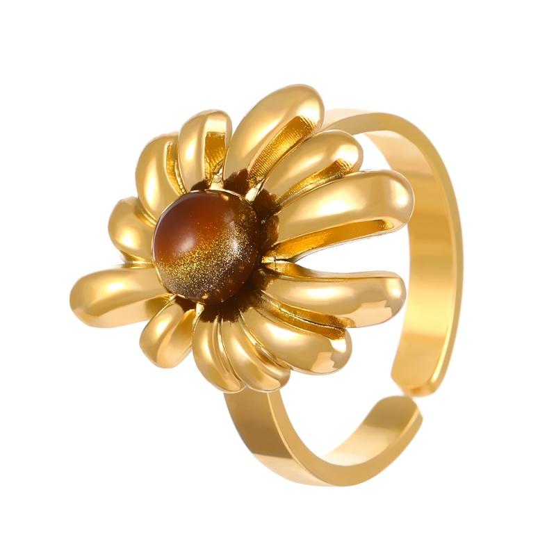Stainless Steel Green Natural Stone Rings for Women Men Vintage Trend Punk Jewelry Gold Color Opening Ring Waterproof Gift New