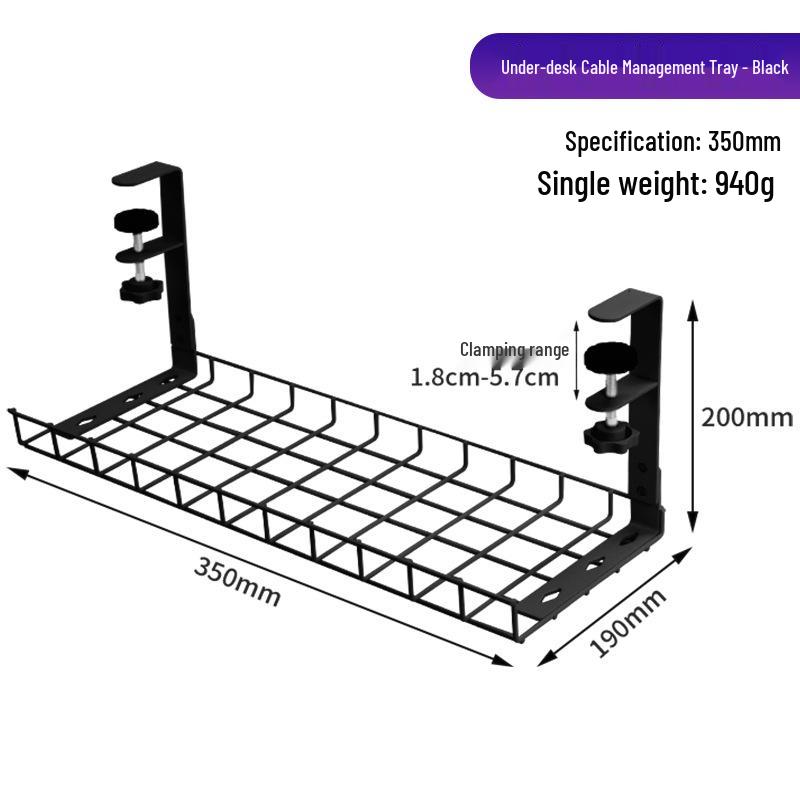 Under-Desk No-Drill Cable & Power Strip Organizer Rack