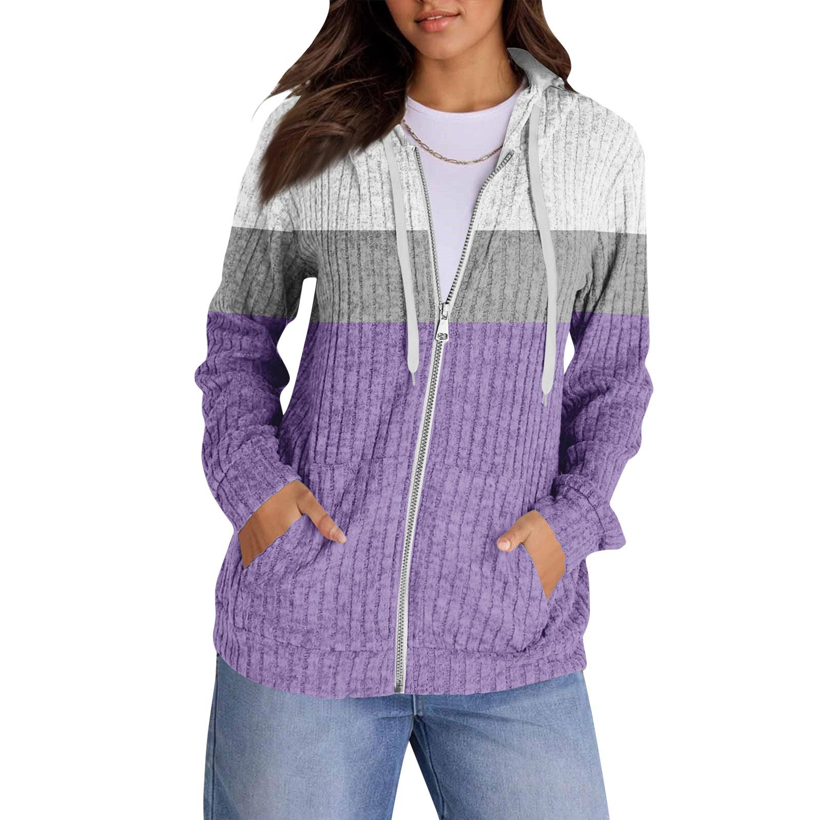 

Толстовки с капюшоном для женщин, модные топы, повседневная осенняя мода, свитшот с длинным рукавом и карманами, легкий пуловер XL фиолетовый