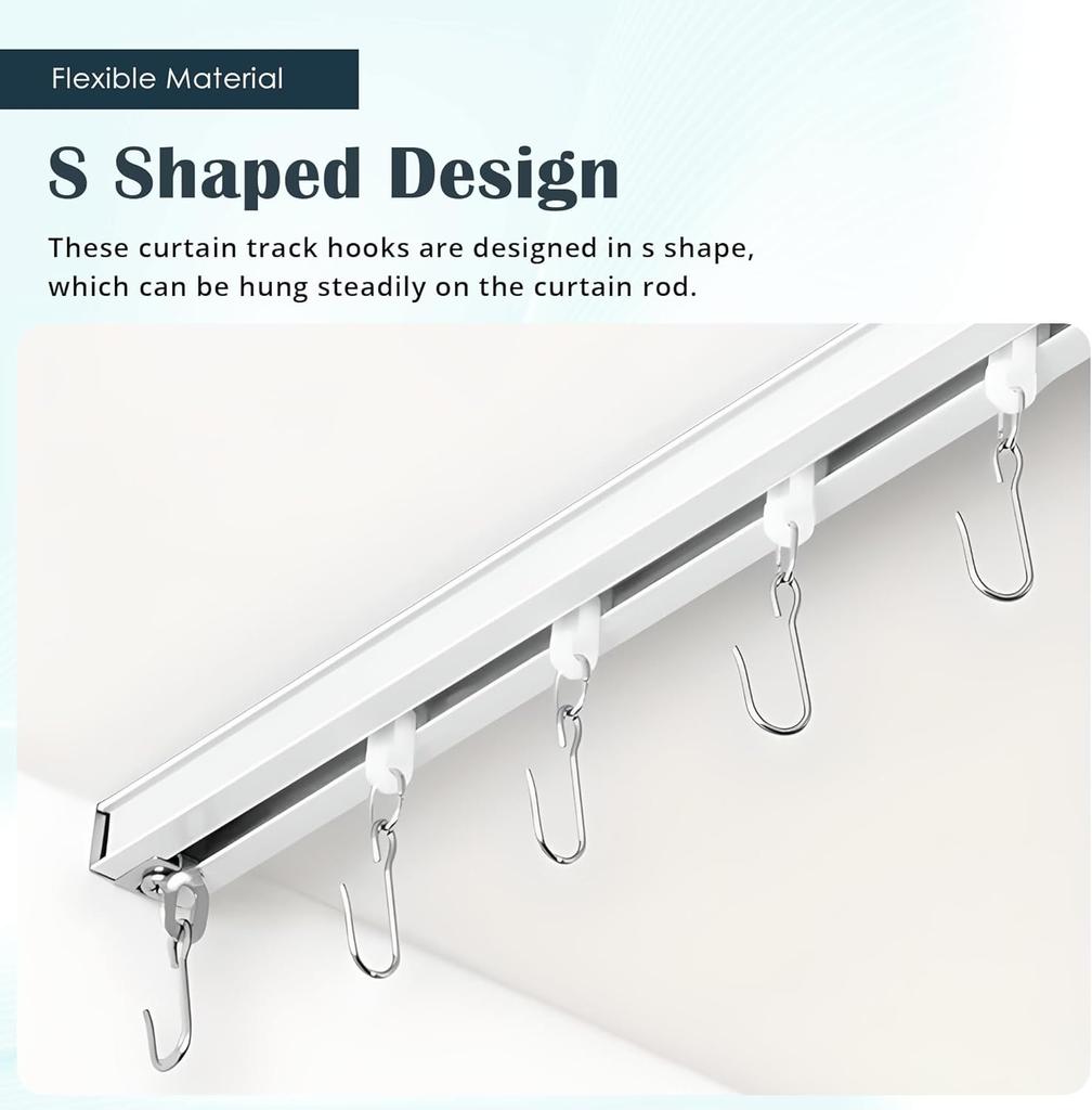 Urbanred Iron Curtain Track Hooks, S-Shape, Set of 60, Heavy-Duty Metal Ceiling Curtain Track Hooks for Track Systems, Rust-Resistant Curtain Hooks