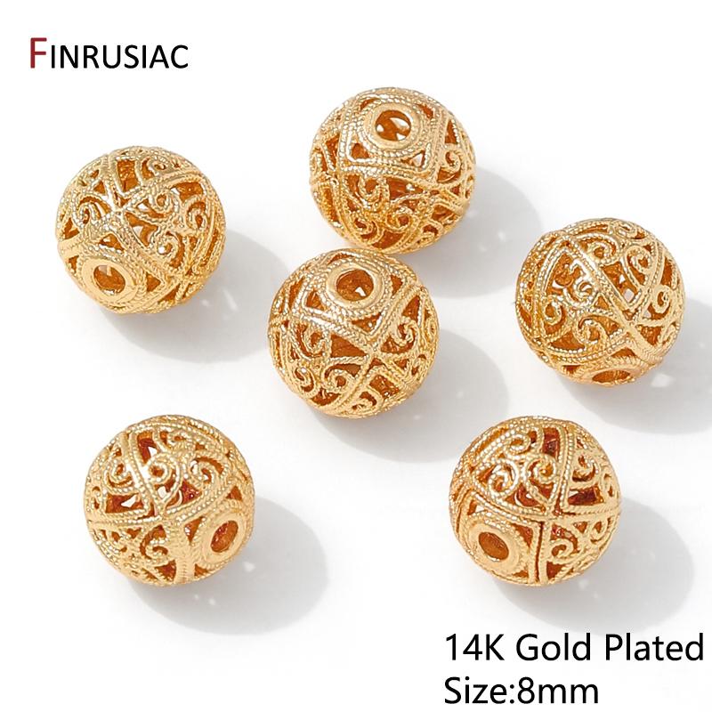 14K Gold Plated Brass Round Hollow Out Large Spacer Beads For Bracelet Making,Separators for Beads,DIY Jewelry Accessories 3 pieces