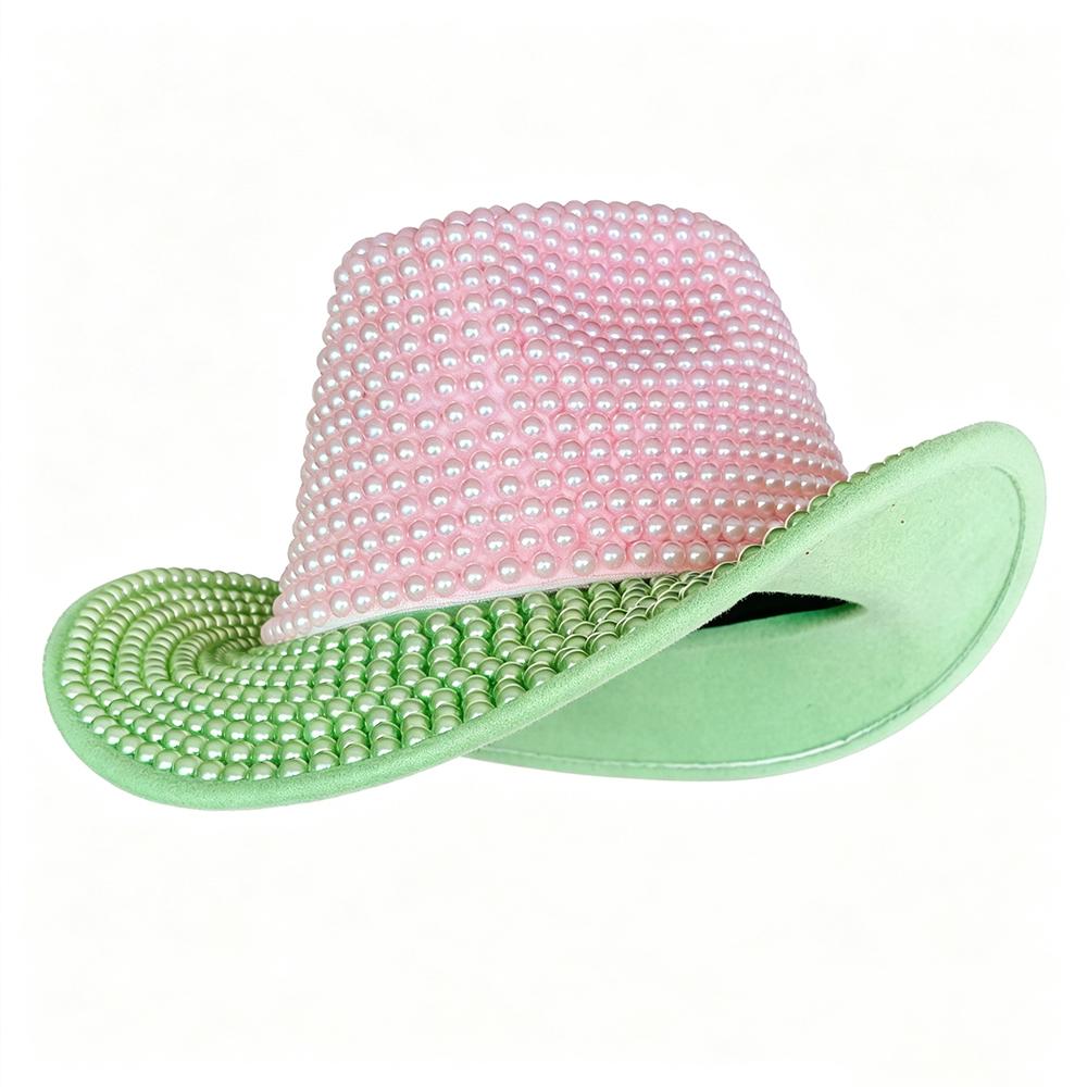 Luxury Pearl Rhinestone Cowboy Hat For Women Pink Green Western Cowgirl Hat Bling Festival Party Rodeo Birthday Dress Up Hat