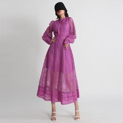 2025 Spring Hollow Embroidery Waist Long Skirt & Slimming Long Sleeve Dress for Women