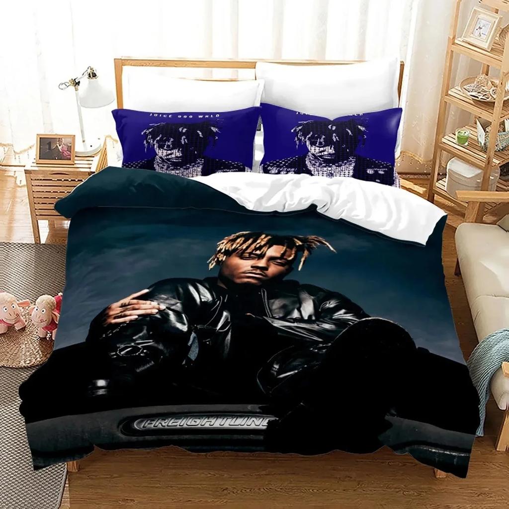 Nová posteľná súprava Juice Wrld Jednolôžková Twin Plná Queen King Size Hviezdy Juice Wrld Posteľná súprava Aldult Dieťa Spálňa Súpravy obliečky na paplón 3D 018