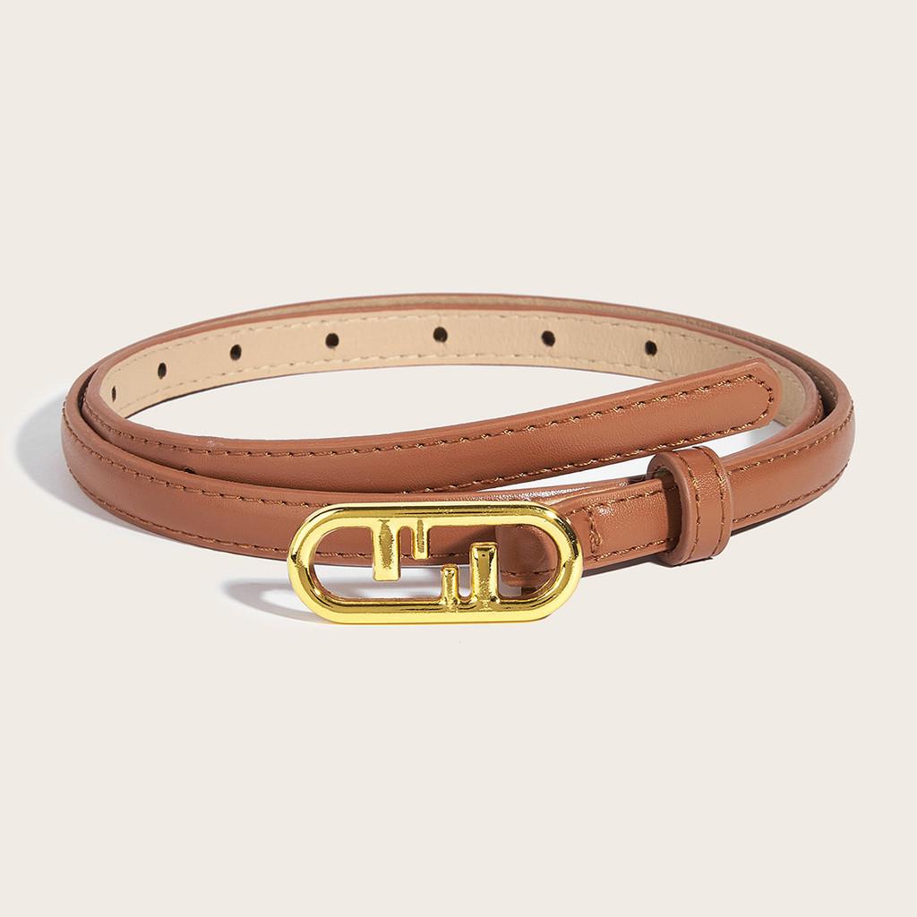 Simple Gold Oval Buckle Decoration Women Solid Color Slim Belt For Use Daily