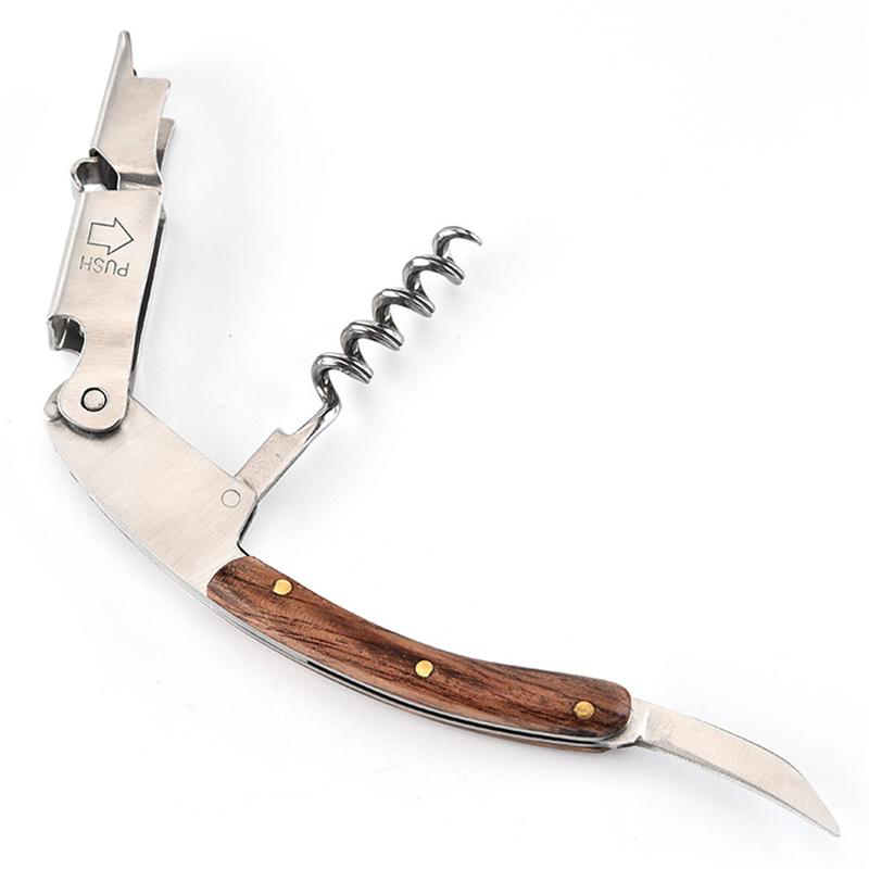 Stainless Steel Red Wine Opener Wood Handle With Leather Professional Multifunction Portable Screw Corkscrew Kitchen Bar Tools 6