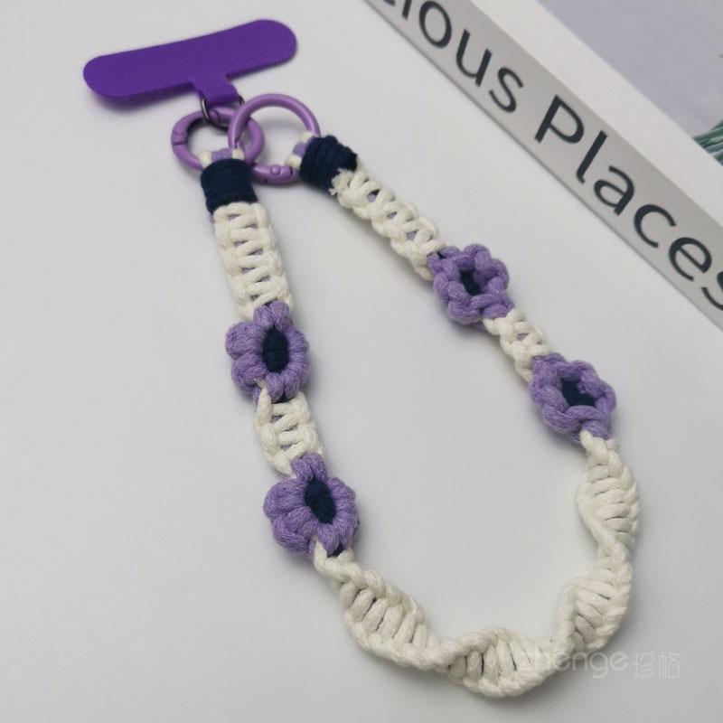 Hand-woven daisy mobile phone lanyard women s ins travel mountain climbing strong durable fashion wrist rope [purple]