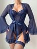 Lace One Piece Sleepwear Flare Sleeve  Belted Lingerie Set With Stockings For Women Underwear