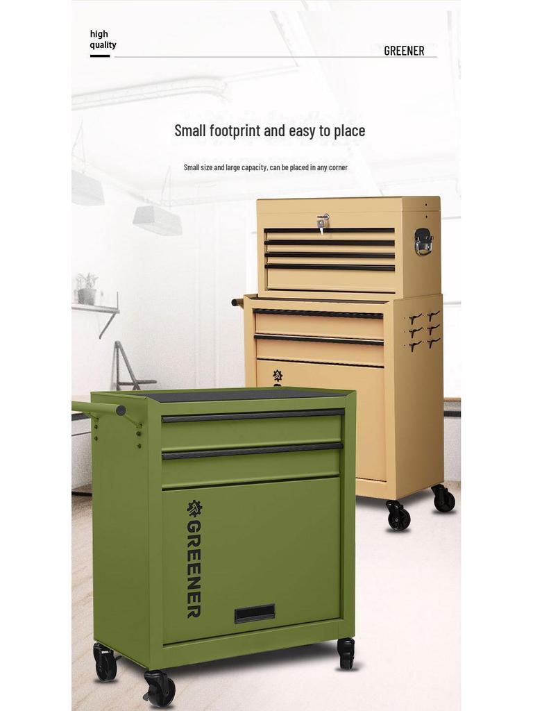 Green Forest Multifunctional Tool Cart with Drawers – Mobile Heavy-Duty Metal Workbench for Auto Repair and Workshop