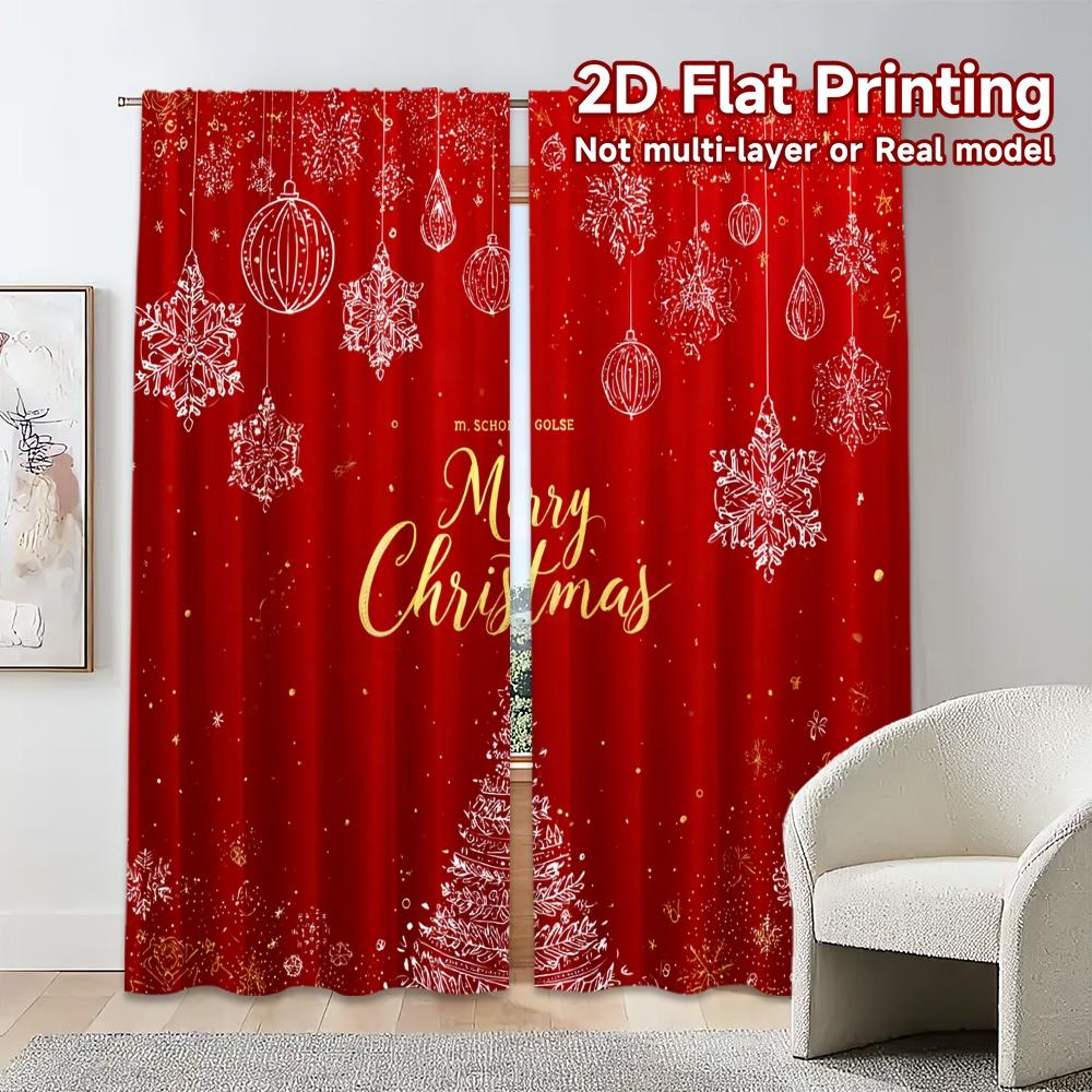 Set Of 2 Flat Printing Jit Curtains Without Rod Festive Wonderland Popular Window Curtain Fabric Versatile All Polyester