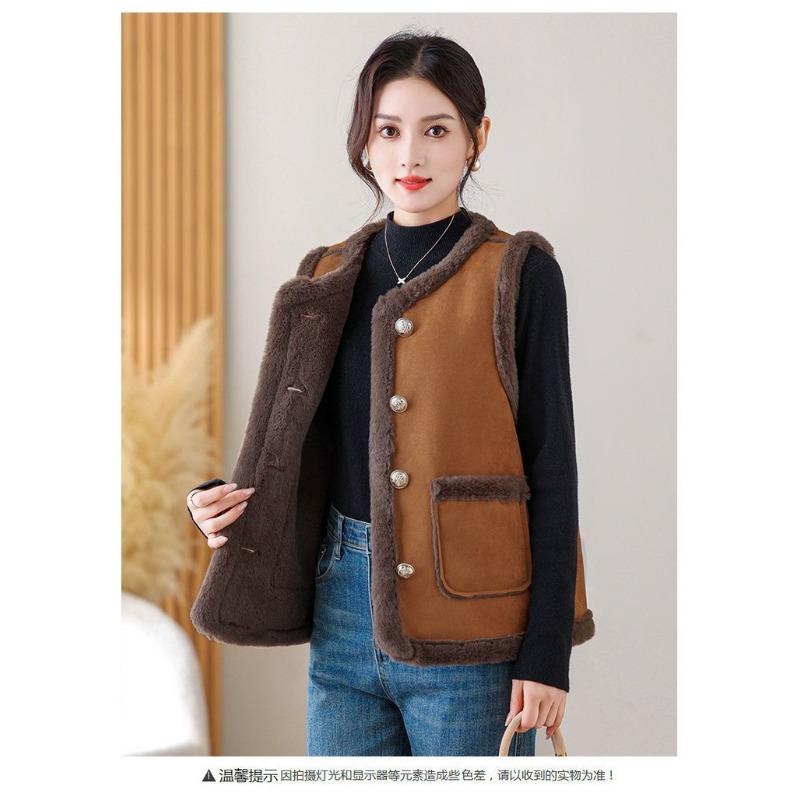 Damen Winter Fleecegefütterte Weste Wendbare Wildleder Ärmellose Jacke Warme Knopfleiste Weste mit Taschen