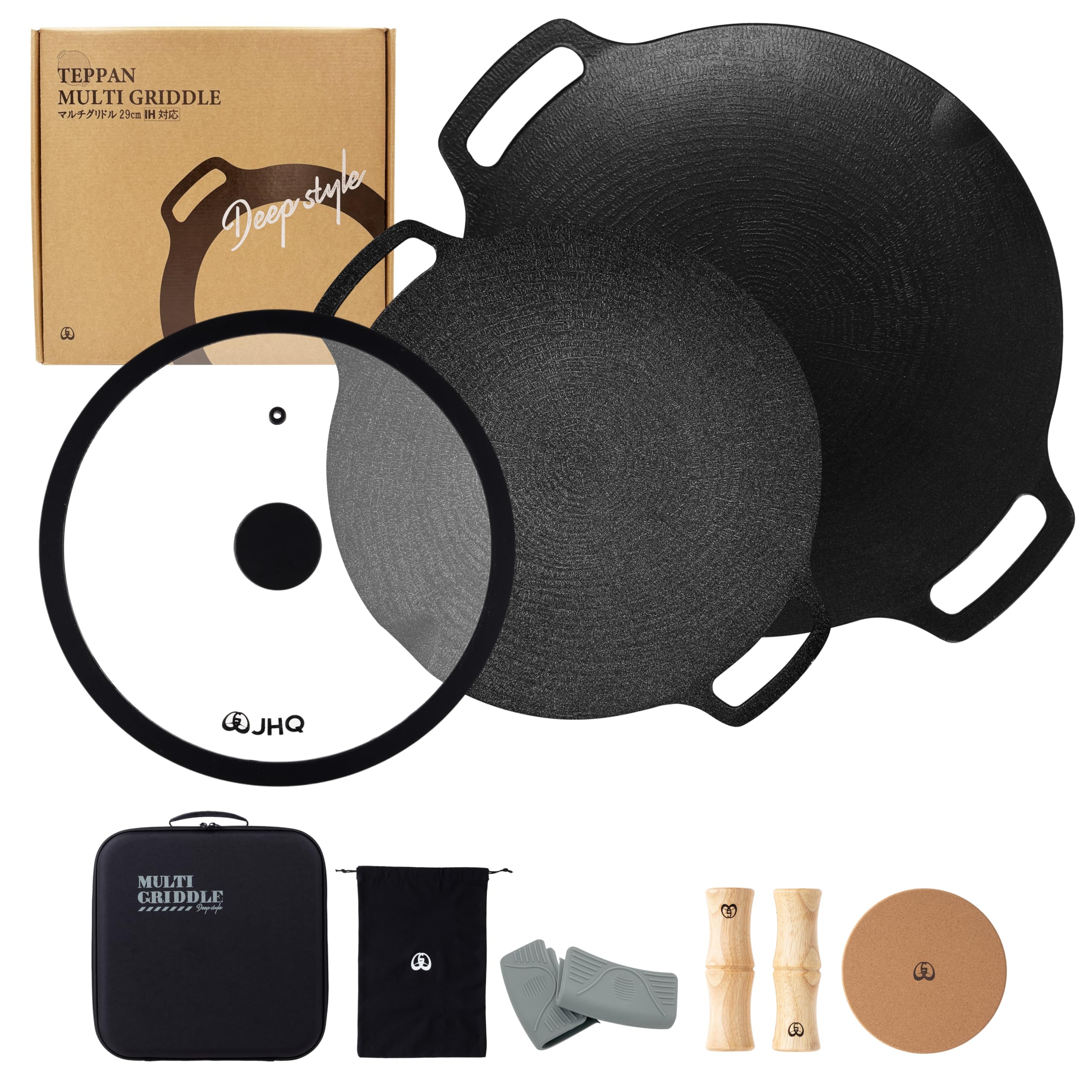 

JHQ Deep Flat Set of 2 Storage Wooden Storage Gray Authentic Suitable for Bonfires and Open No Seasoning Outdoor BBQ Multi-Griddle, 29cm, 25cm, (Hard чорний