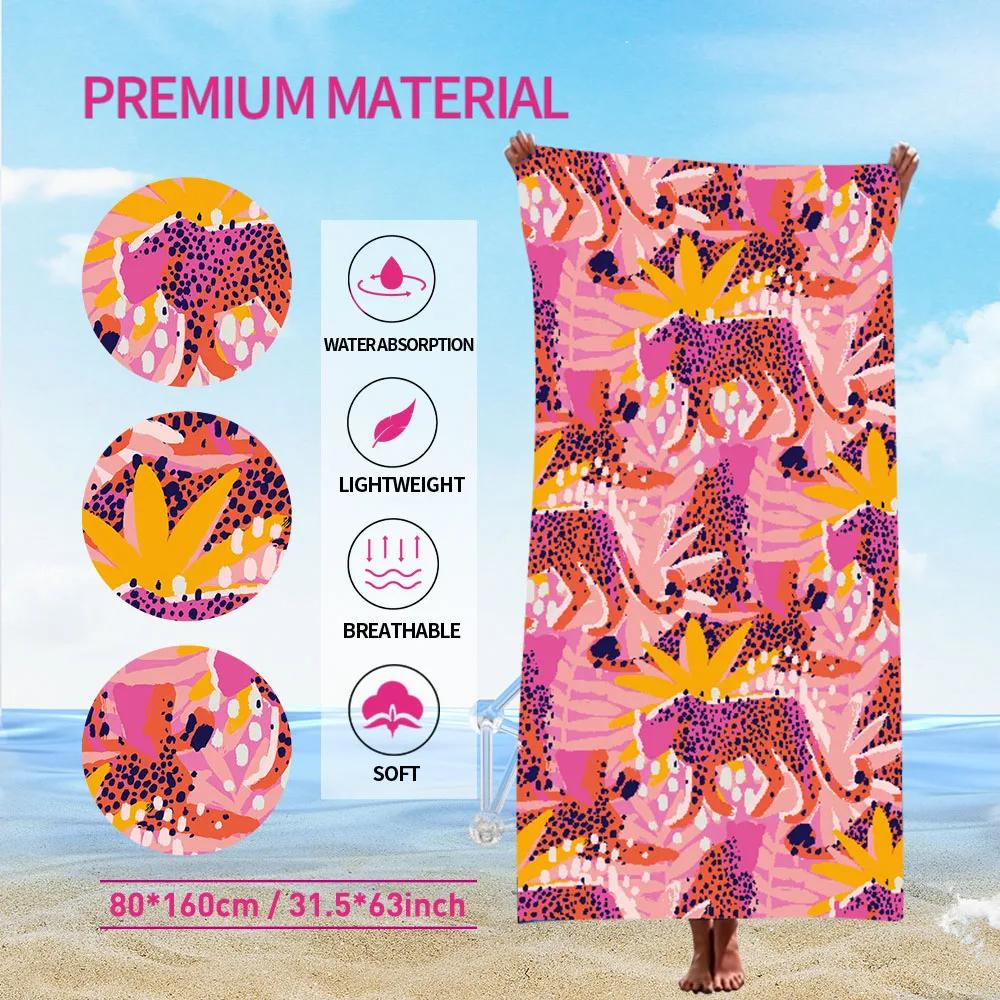 Cheetah Design Beach Towel, Quick Drying Sand Absorbent Microfiber Lightweight for Swimming Camping Yoga Beach Outdoor