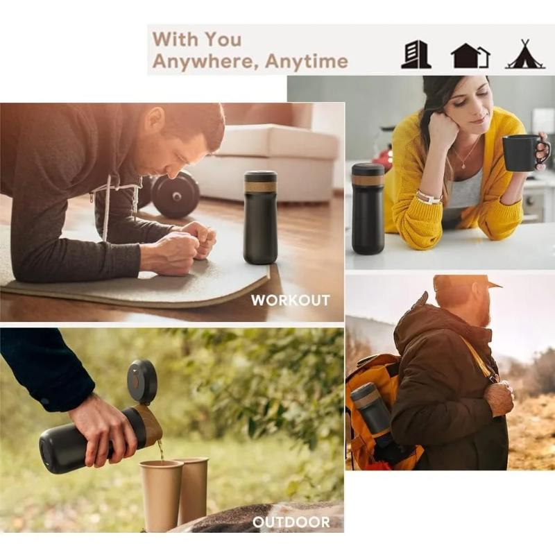Cafeteira Prensa Francesa Portátil 2 em 1 de 12 oz para Viagem Acampamento Aço Inoxidável Caneca Térmica Isolada a Vácuo para Café Chá