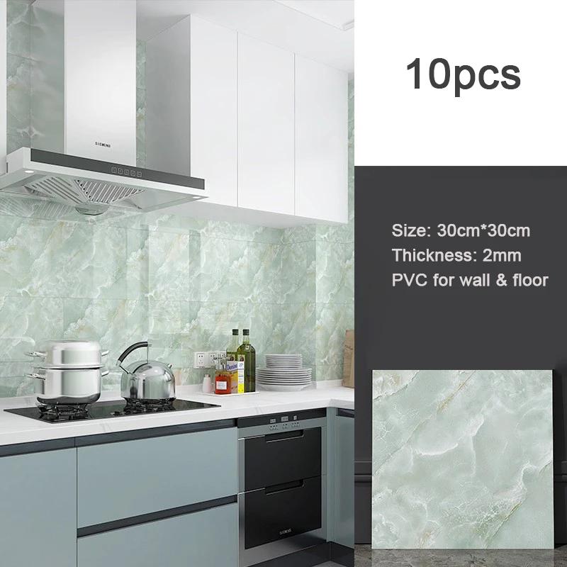 10pcs Wall Stickers Self Adhesive Waterproof Marble Floor Sticker Bathroom Living Room Wall Paper Renovation Decals Ground Decor
