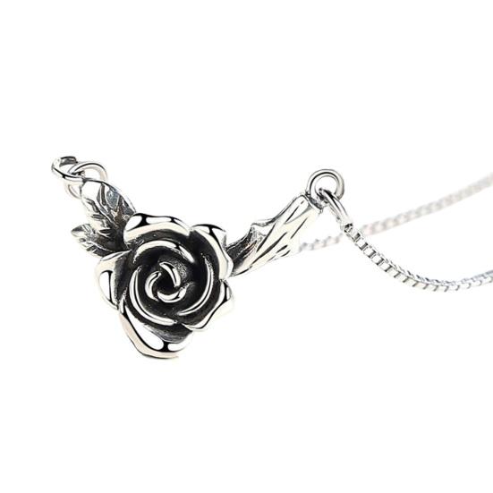 Women Necklace Vintage Floral Black Rose Stainless Old Design Neck Decoration Silver Color Smooth