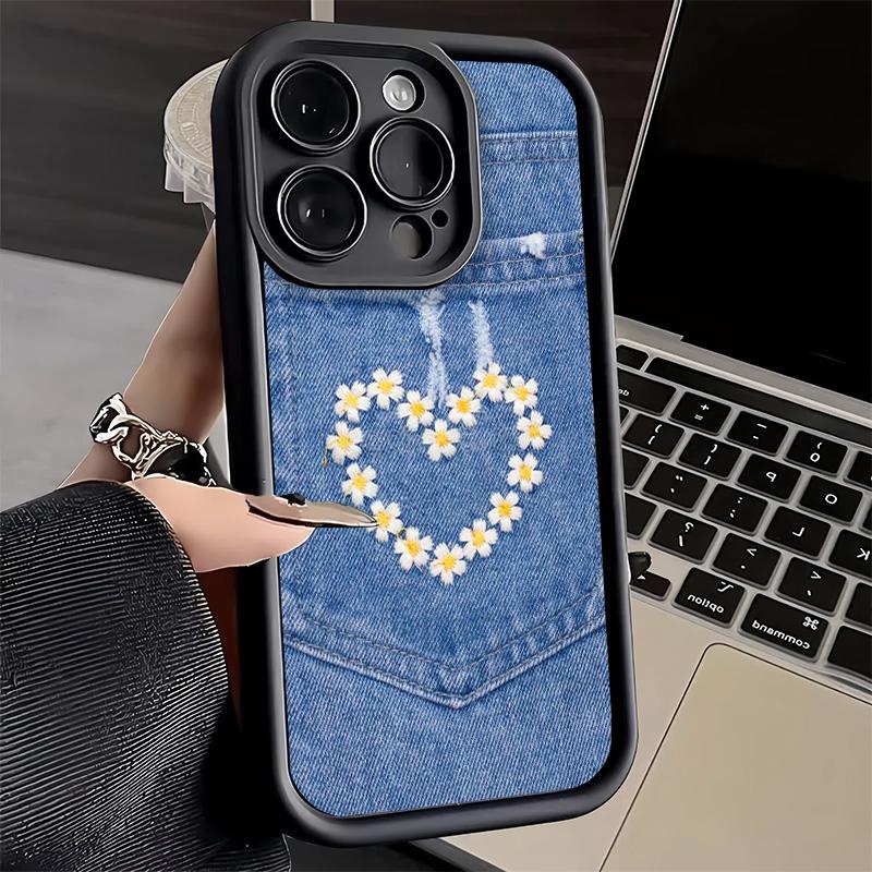 Phone Case for iPhone 17 Air 16E 15 16 Pro Max Retro Denim Pattern Cover 14 Plus 13 12 Mini Soft Shell Silicone Fundas