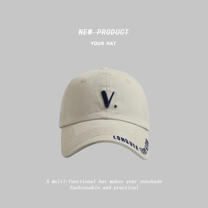 New V letter embroidered baseball cap women's wide brim versatile face small casual couple street racket cap