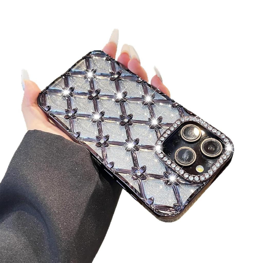 Silbernes Glitzer-Rautenmuster-Handyhülle für iPhone 13-17 Pro/Max/Plus