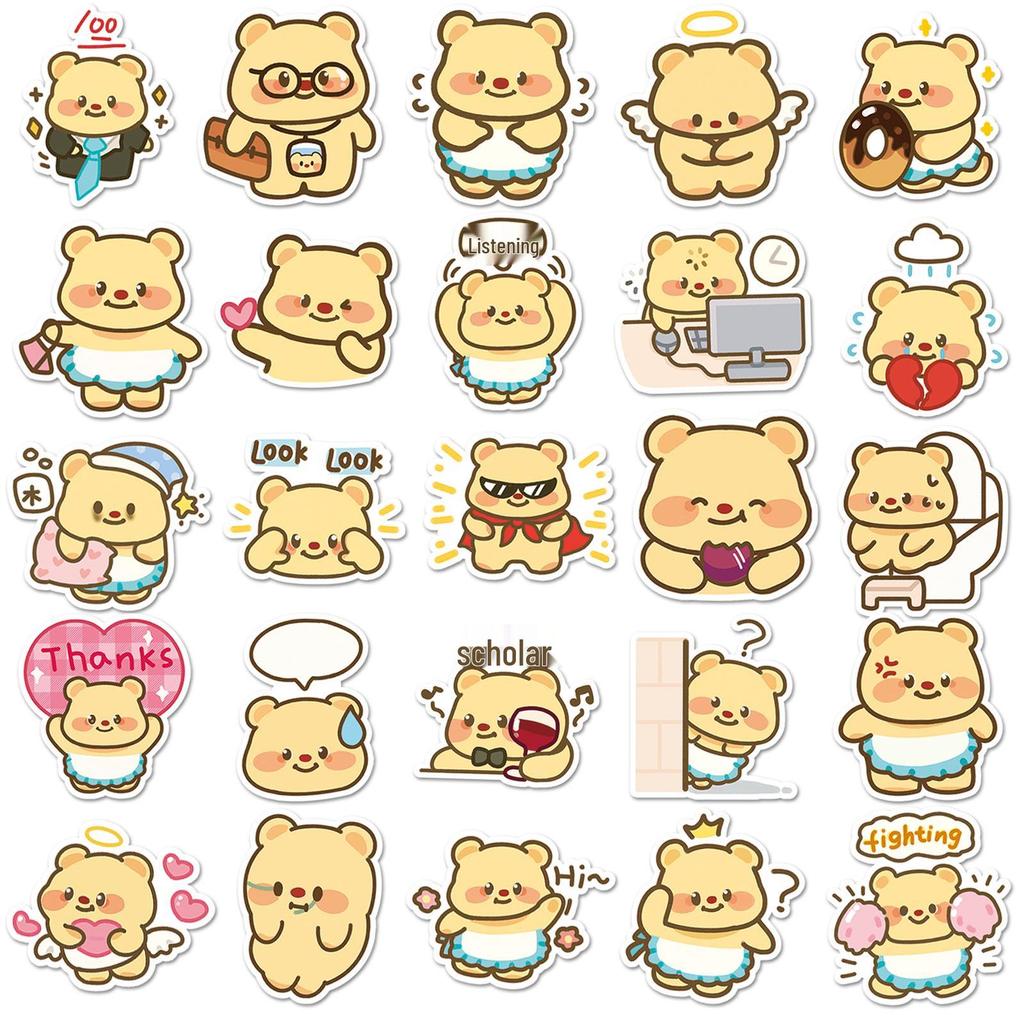50 Cute Kawaii Butter Bear Stickers for Journals, Stationery, Water Bottles, and More