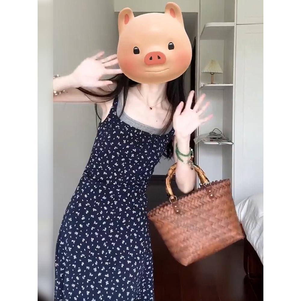 

Платье-сарафан с цветочным принтом, имитирующее костюм-двойку, детское летнее платье с красивым темпераментом, платье с завышенной талией XL- (recommended 110-60kg)