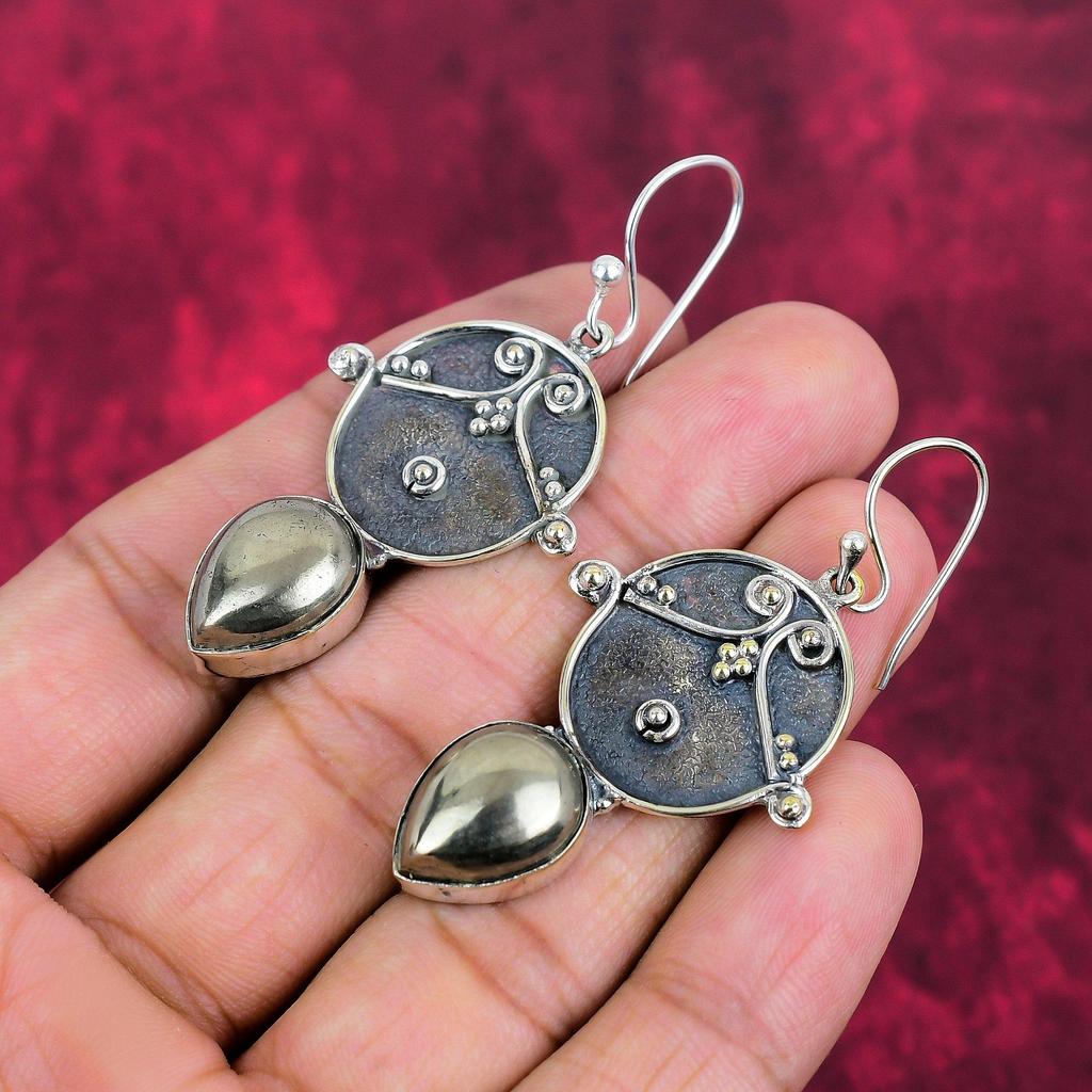 Golden Apache Pyrite Earrings, 925 Solid Sterling Silver Jewelry, Gemstone Earrings Gift For Her Handmade Dainty Jewelry