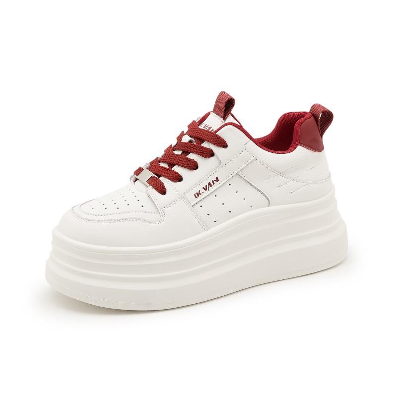 2570 women's new autumn leather thick-soled inner height increase versatile sports and leisure white shoes