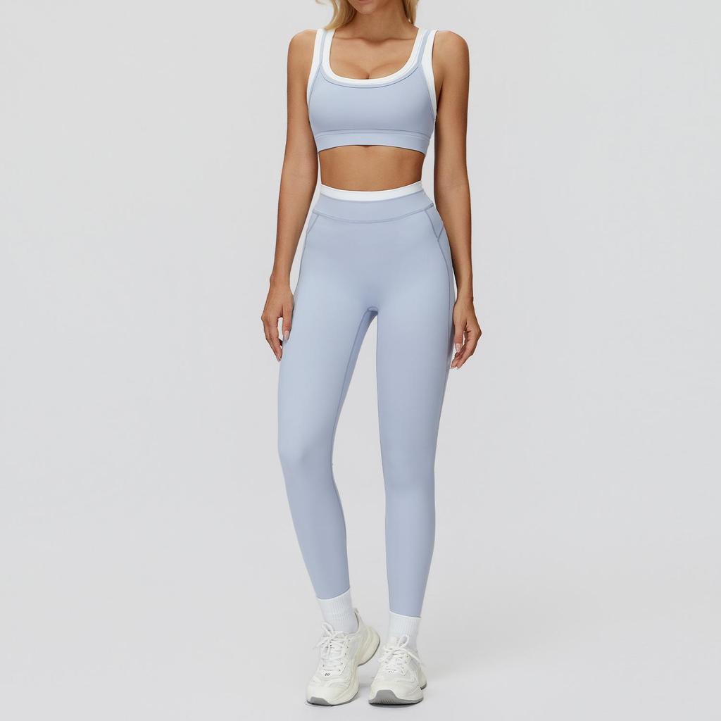 Completo da Yoga da Donna Transfrontaliero: Color Block Nude Feel, Vita Alta Costolata, Abbigliamento Sportivo Fitness Versatile