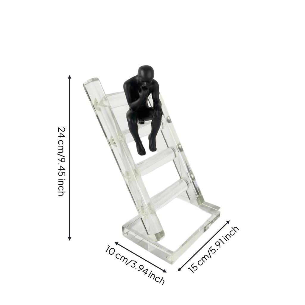 Statue with Crystal Glass Stairs Modern Thinker Figurine Minimalist for Entryway