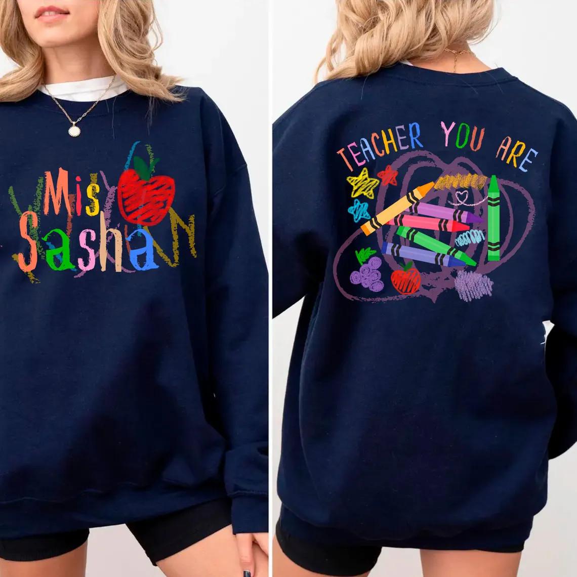 Персонализированная футболка для учителя, дизайн с карандашами, футболка  Снова в школу 4XL