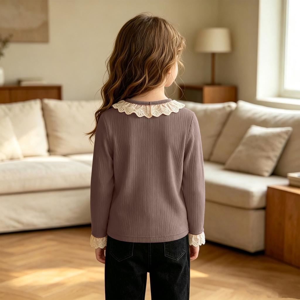 Girls' Trendy Print Ribbed Layering Top for Casual Everyday Wear