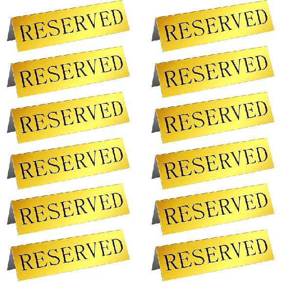 Peryiter 12 Pcs Table Top Reserved Sign Metal Reserved Table Tent Signs Double Sided Guest Reservation Seat Indicators for Wedding Restaurant Family